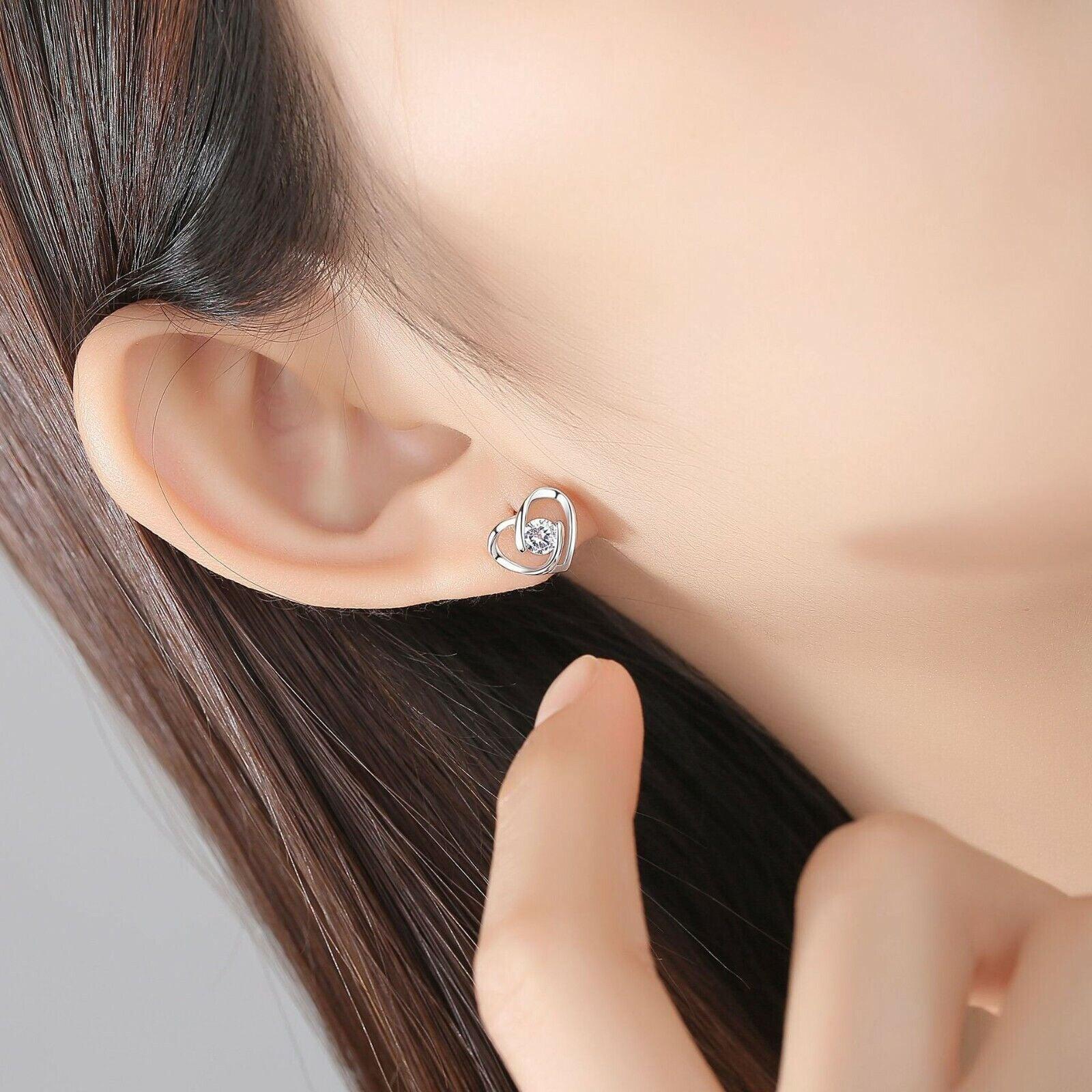 Women Crystal Heart Swirl Stud Earrings 925 Sterling Silver Jewellery Gift UK - Toi ‘n’ Moi Ltd
