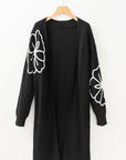 Beige Flower Embroidered Drop Shoulder Open Front Duster Cardigan - Toi ‘n’ Moi Ltd