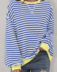 Blue Stripe Oversized Contrast Trim Pullover Sweatshirt - Toi ‘n’ Moi Ltd