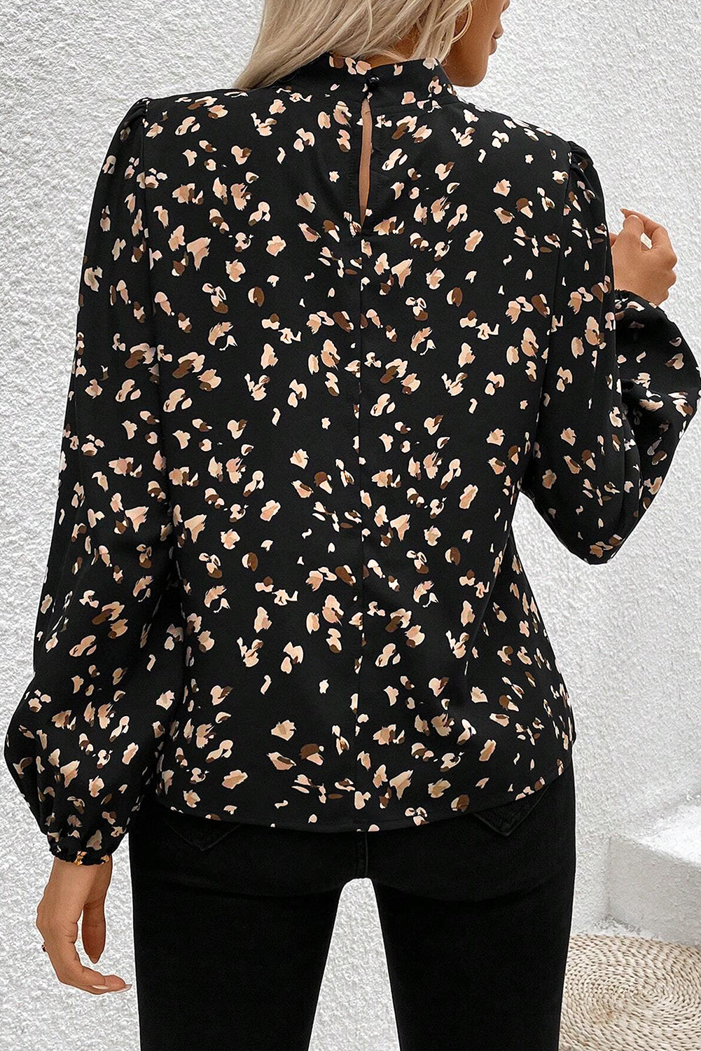 Black Leopard Print Puff Sleeve Mock Neck Pleated Blouse - Toi ‘n’ Moi Ltd
