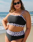 Black 2pcs Leopard Patchwork Plus Size High Waisted Swimsuit - Toi ‘n’ Moi Ltd