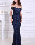 Navy Blue Sequin Gown