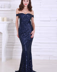 Navy Blue Sequin Gown