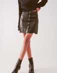 Button Through Mini Skirt in Black