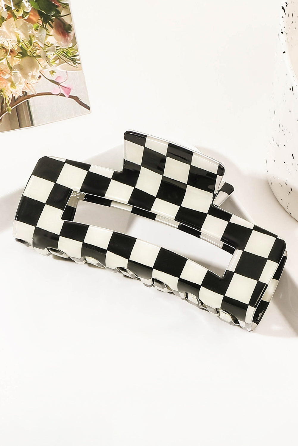 Black Checkered Print Hollow Out Hair Clip - Toi ‘n’ Moi Ltd