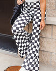 Black Checkerboard High Rise Casual Flared Pants - Toi ‘n’ Moi Ltd