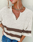 Brown Stripe Cropped Drop Sleeve Sweater - Toi ‘n’ Moi Ltd