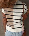 Black Stripe Colorblock Quarter Zip Collar Sweater Vest - Toi ‘n’ Moi Ltd