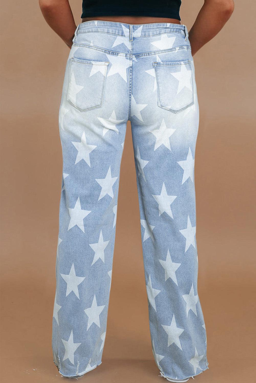 Beau Blue High Waist Star Pattern Plus Size Jeans - Toi ‘n’ Moi Ltd