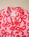 Set pigiama a maniche lunghe con stampa a fiocco rosa da 2 pezzi
