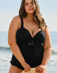 Black Plus Size Textured Knotted Ruffled Trim One Piece Swimwear - Toi ‘n’ Moi Ltd