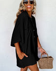 Black Plain Half Button Collared Pocket Loose Romper - Toi ‘n’ Moi Ltd