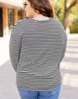 Black Stripe Drop Shoulder Puff Long Sleeve O Neck Plus Size T Shirt - Toi ‘n’ Moi Ltd
