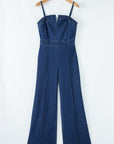 Black Seamed Zipper Spaghetti Strap High Waist Flared Jumpsuit - Toi ‘n’ Moi Ltd