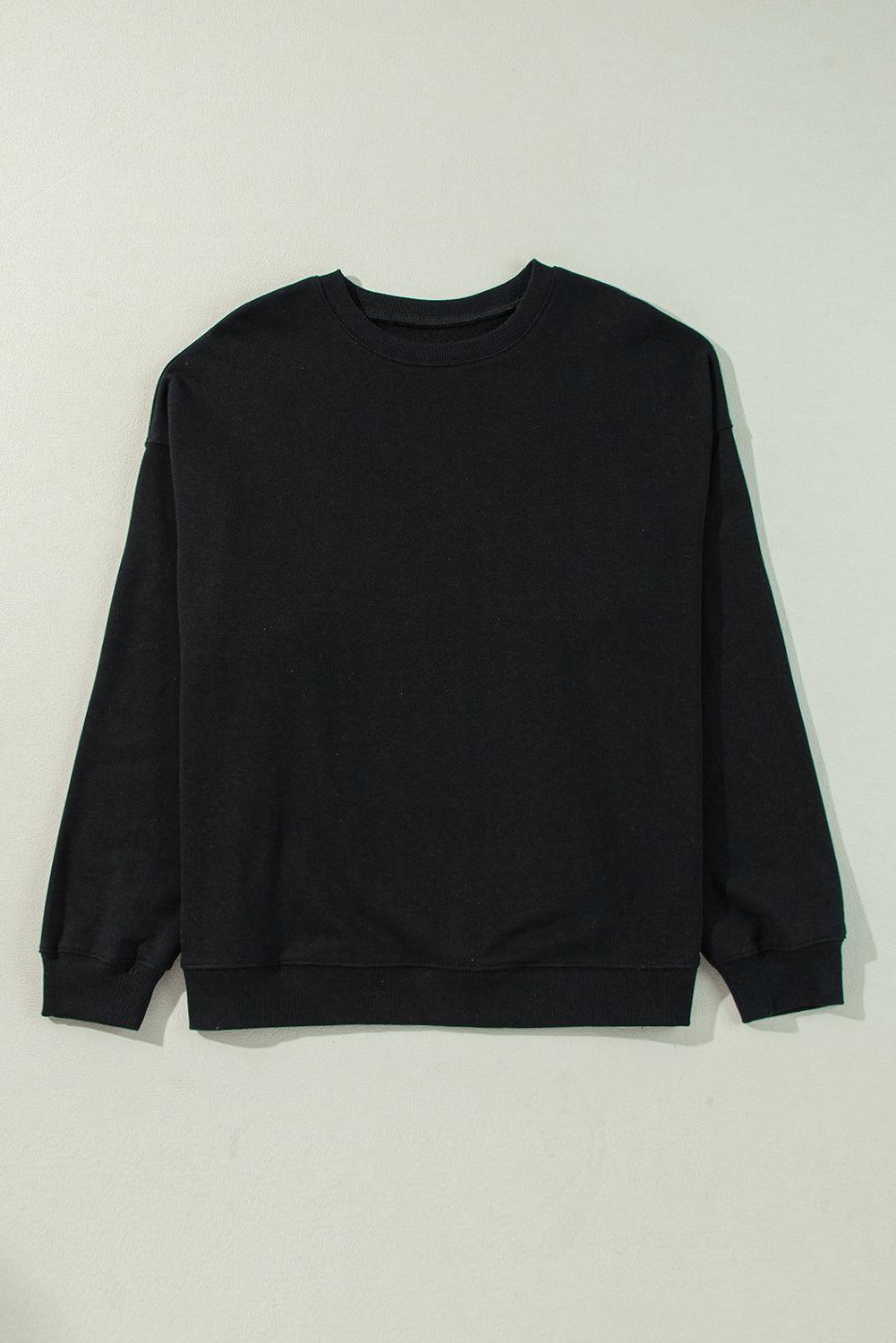 Black Solid Crew Neck Drop Shoulder Plus Size Sweatshirt - Toi ‘n’ Moi Ltd