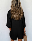 Black Plain Half Button Collared Pocket Loose Romper - Toi ‘n’ Moi Ltd