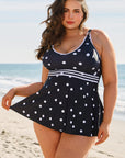 Black Polka Dot Trim V Neck Plus Size Swim Dress - Toi ‘n’ Moi Ltd