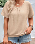 Beige Guipure Lace Insert Textured Plus Size Tee - Toi ‘n’ Moi Ltd