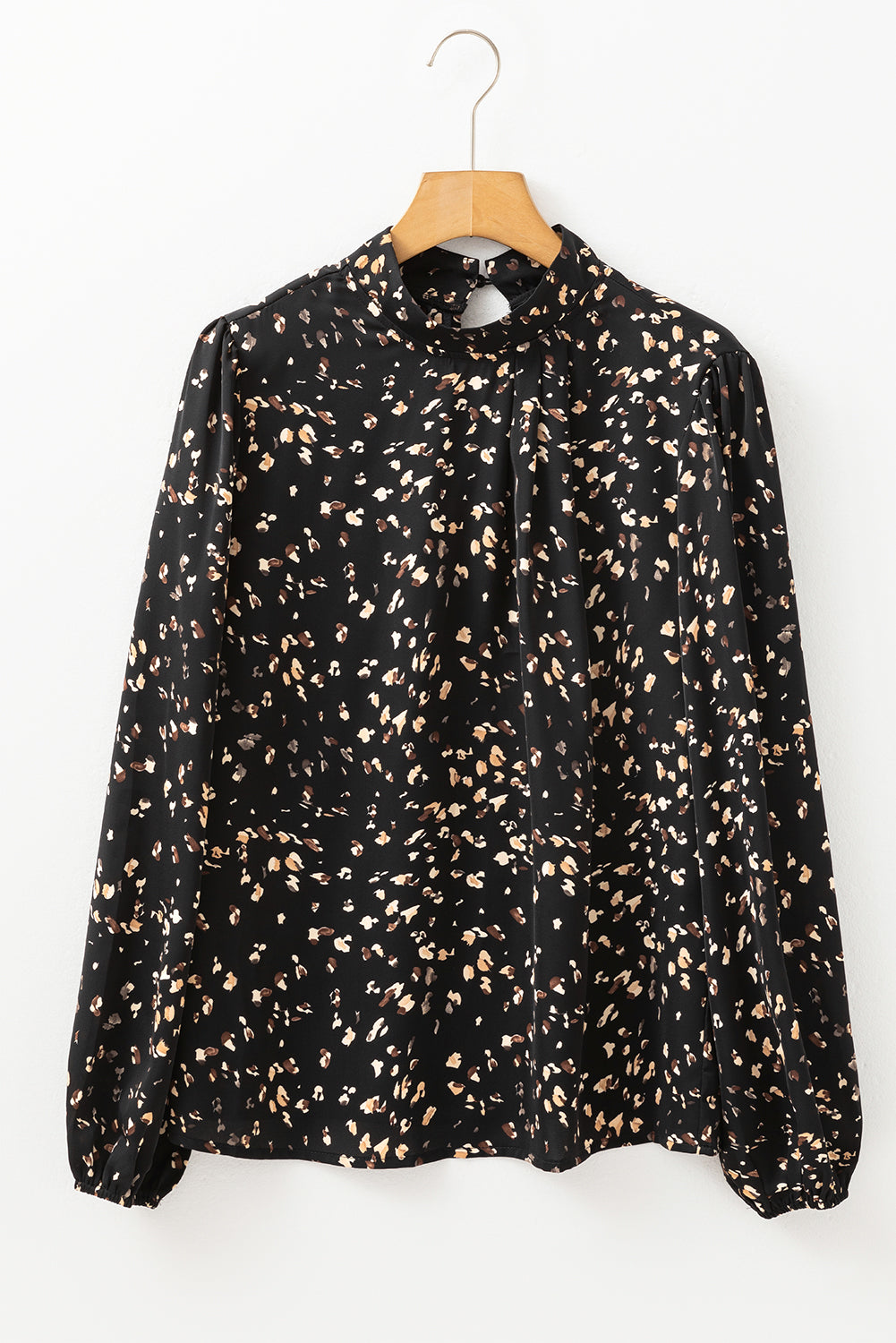 Black Leopard Print Puff Sleeve Mock Neck Pleated Blouse - Toi ‘n’ Moi Ltd