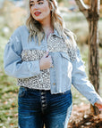Blue Plus Size Leopard Ripped Cropped Denim Jacket - Toi ‘n’ Moi Ltd