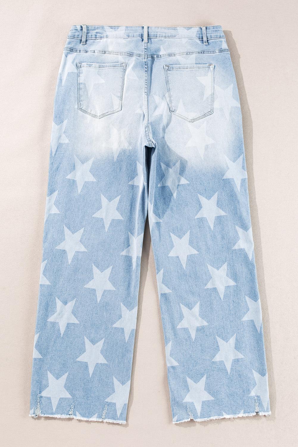 Beau Blue High Waist Star Pattern Plus Size Jeans - Toi ‘n’ Moi Ltd