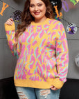 Bright Pink Plus Size Leopard Ribbed Trim Sweater - Toi ‘n’ Moi Ltd