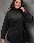 Black Plus Size Button Zipped Corduroy Jacket - Toi ‘n’ Moi Ltd