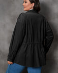 Black Plus Size Button Zipped Corduroy Jacket - Toi ‘n’ Moi Ltd