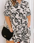 Black Floral Print Tiered Frilled Half Sleeve Plus Size Mini Dress - Toi ‘n’ Moi Ltd