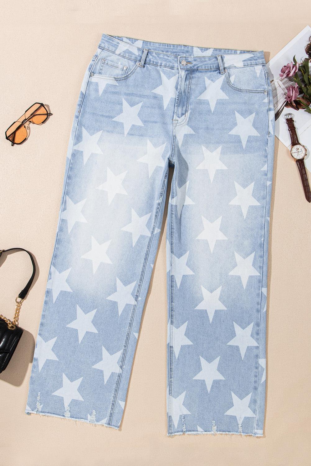 Beau Blue High Waist Star Pattern Plus Size Jeans - Toi ‘n’ Moi Ltd