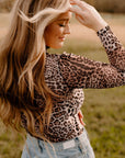 Brown Allover Leopard Print Smocked Neck Mesh Bodysuit - Toi ‘n’ Moi Ltd