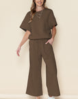 Black Textured Loose Fit T Shirt and Drawstring Pants Set - Toi ‘n’ Moi Ltd