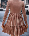 Apricot Pink Plus Size Velvet Ribbed Knit Tiered Ruffled Mini Dress - Toi ‘n’ Moi Ltd
