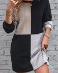 Black Ribbed Color Block Drop Shoulder Long Sleeve Mini Dress - Toi ‘n’ Moi Ltd