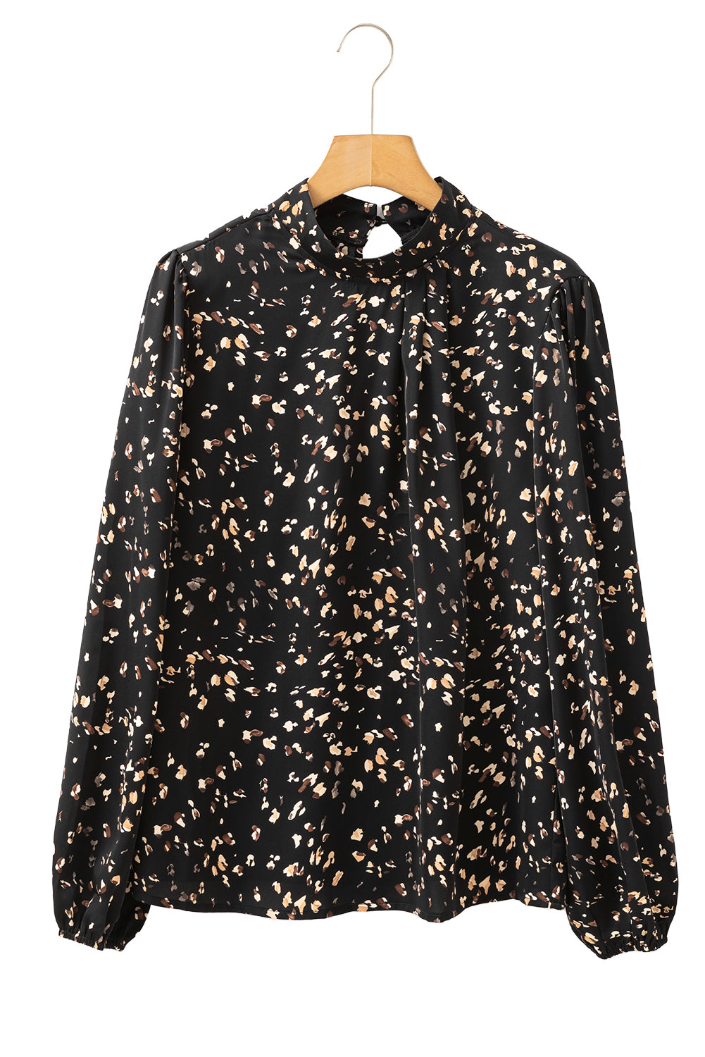 Black Leopard Print Puff Sleeve Mock Neck Pleated Blouse - Toi ‘n’ Moi Ltd