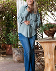 Beau Blue Textured Turn-down V Neck Drop Shoulder Plus Size Top - Toi ‘n’ Moi Ltd