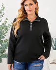 Black Plus Size Quilted Button Up Henley Sweatshirt - Toi ‘n’ Moi Ltd