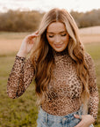 Brown Leopard Smocked Neck Mesh Long Sleeve Bodysuit - Toi ‘n’ Moi Ltd
