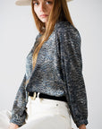 Chiffon Blouse in Grey Leopard Print