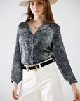 Chiffon Blouse in Grey Leopard Print