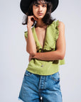 Crop Top With Bib Collar in Green