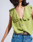 Crop Top With Bib Collar in Green
