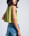 Crop Top With Bib Collar in Green