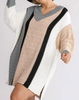 Apricot Mixed Boucl Color Block Plus Size Sweater Dress - Toi ‘n’ Moi Ltd