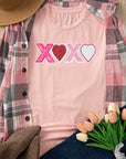 T-shirt de Saint-Valentin à patch graphique avec cœur à paillettes roses XOXO