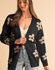 Black 60s Vintage Flower Drop Shoulder Cardigan - Toi ‘n’ Moi Ltd