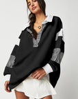 Black Striped Colorblock Patchwork Collar Sweatshirt - Toi ‘n’ Moi Ltd