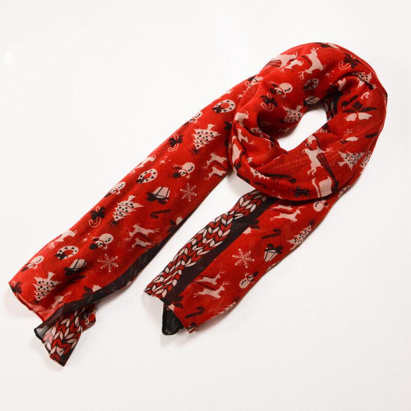 Womens Ladies Christmas Festive Scarf Santa Claus Snowman Print Winter Gifts UK - Toi ‘n’ Moi Ltd