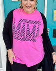 Bright Pink Checker MAMA Letter Printed Graphic Plus Size T Shirt - Toi ‘n’ Moi Ltd