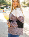 Black Leopard Print Colorblock V Neck Long Sleeve Plus Size Top - Toi ‘n’ Moi Ltd